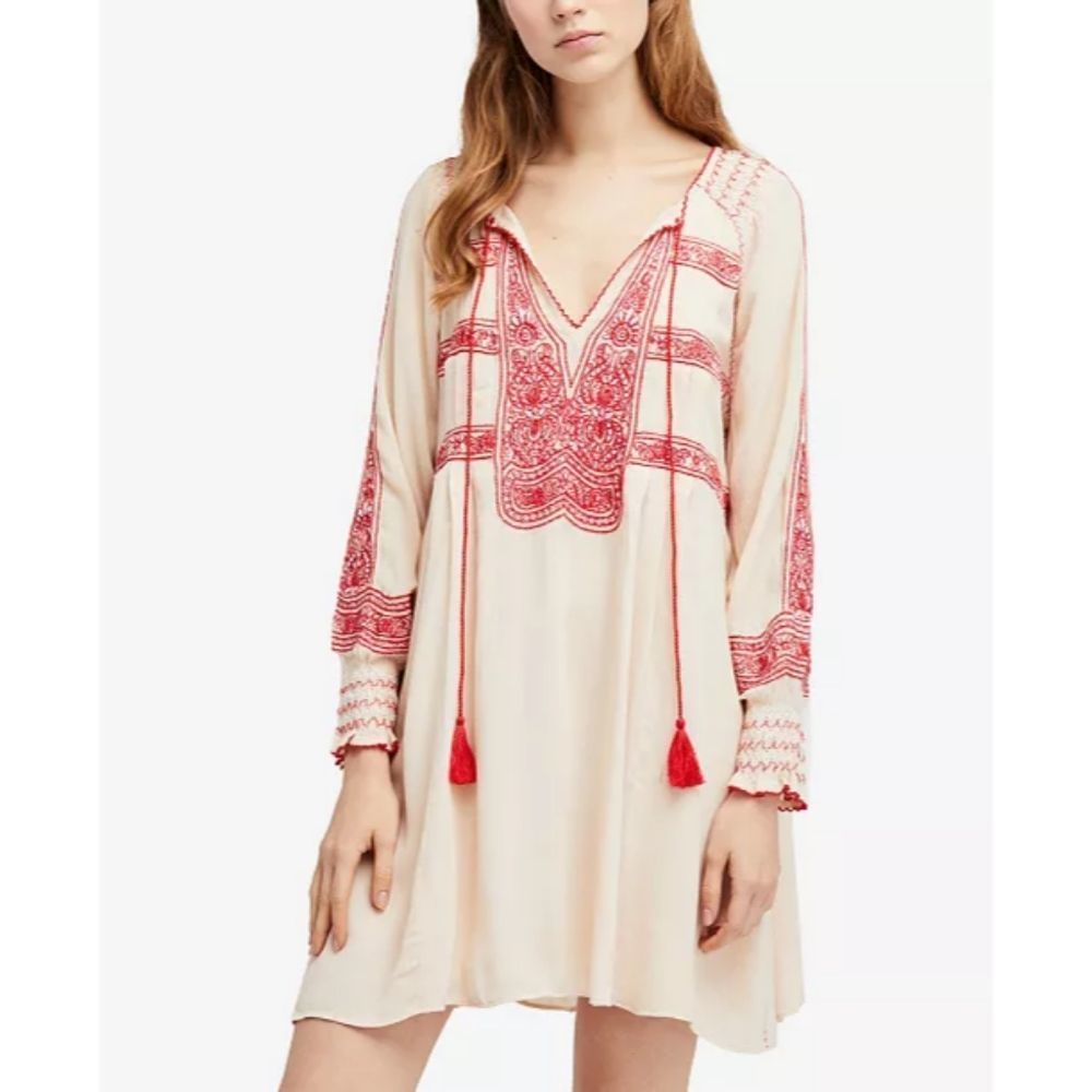Free People Wind Willow Cashmere Embroidered Bohemian Dress